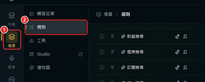 QiGo 左邊,框出 1 場景和 2 規則